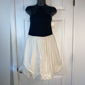 A New Day Black Cream Bubble Hem Knee Length Skirt Medium Polyester